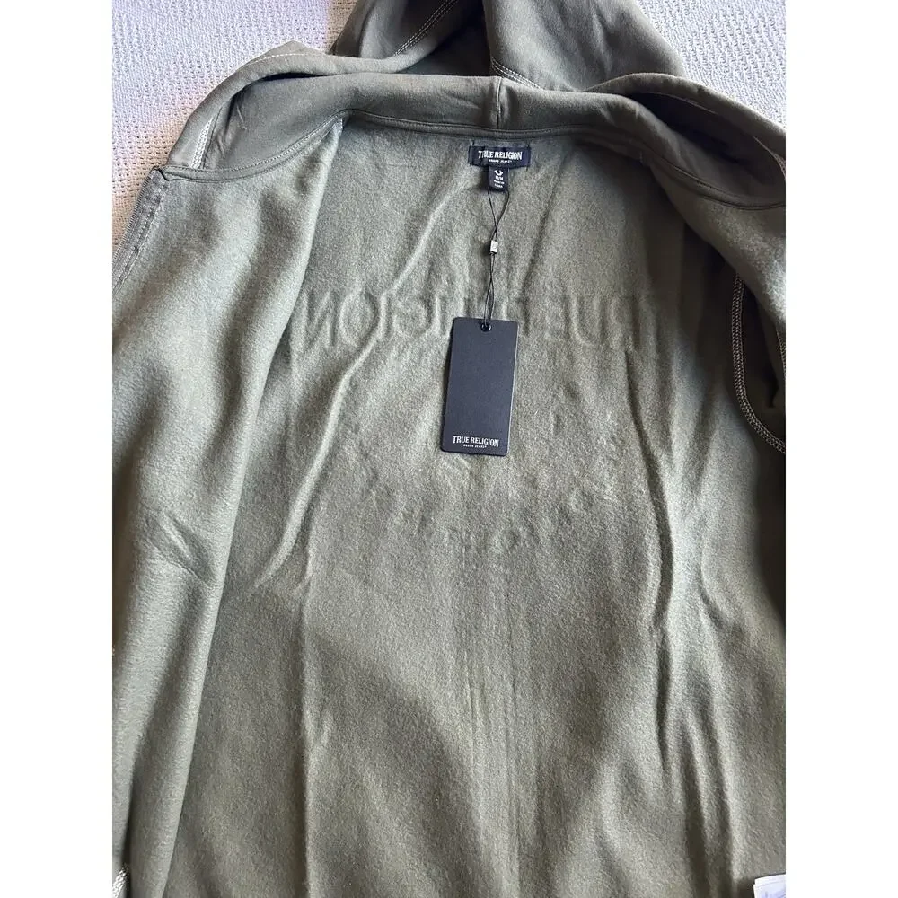 True Religion Men's TNL Puff Buddha Zip Hoodie Kalamata Green Size M NWT